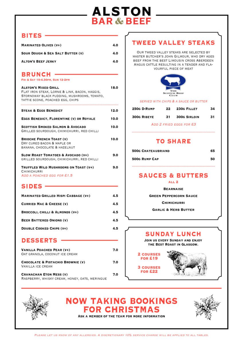 Alston bar and beef brunch menu