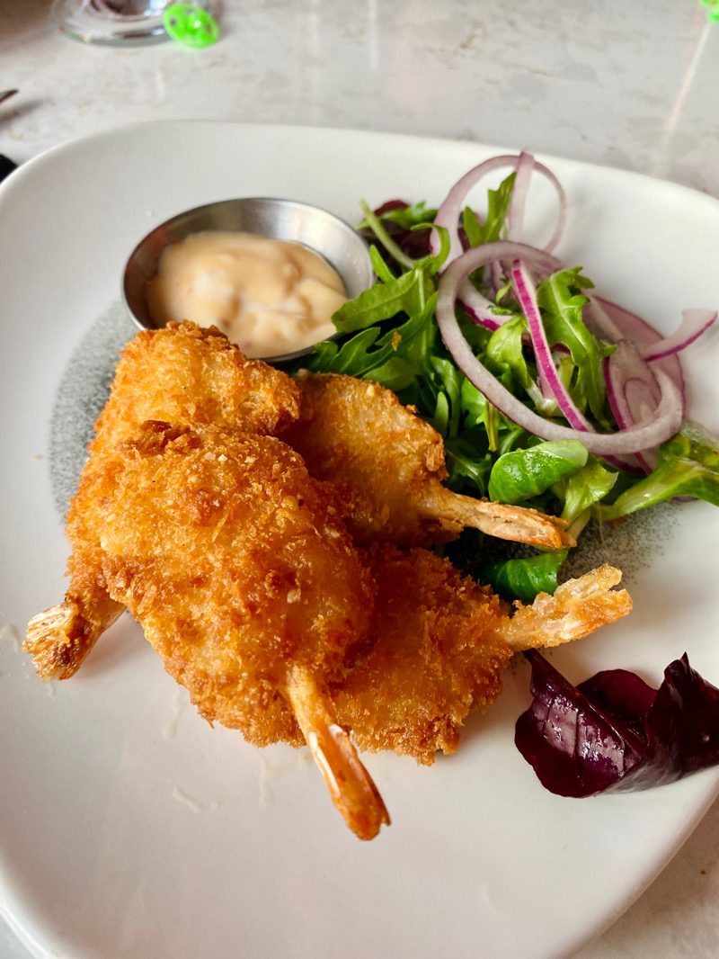 Panko crumbed prawns with Rickey and chilli Mayo