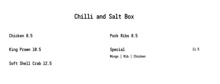 salt and chilli oriental menu