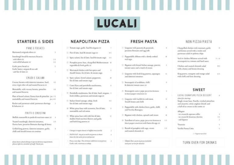 Lucali by Andiamo Giffnock -lunch dinner menu