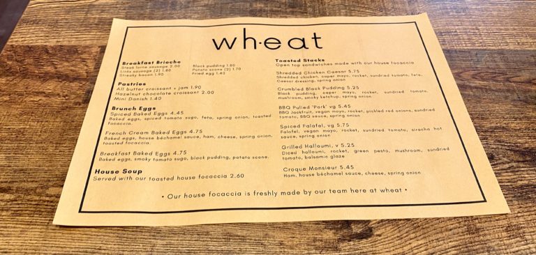 Wheat Govan Glasgow menu 