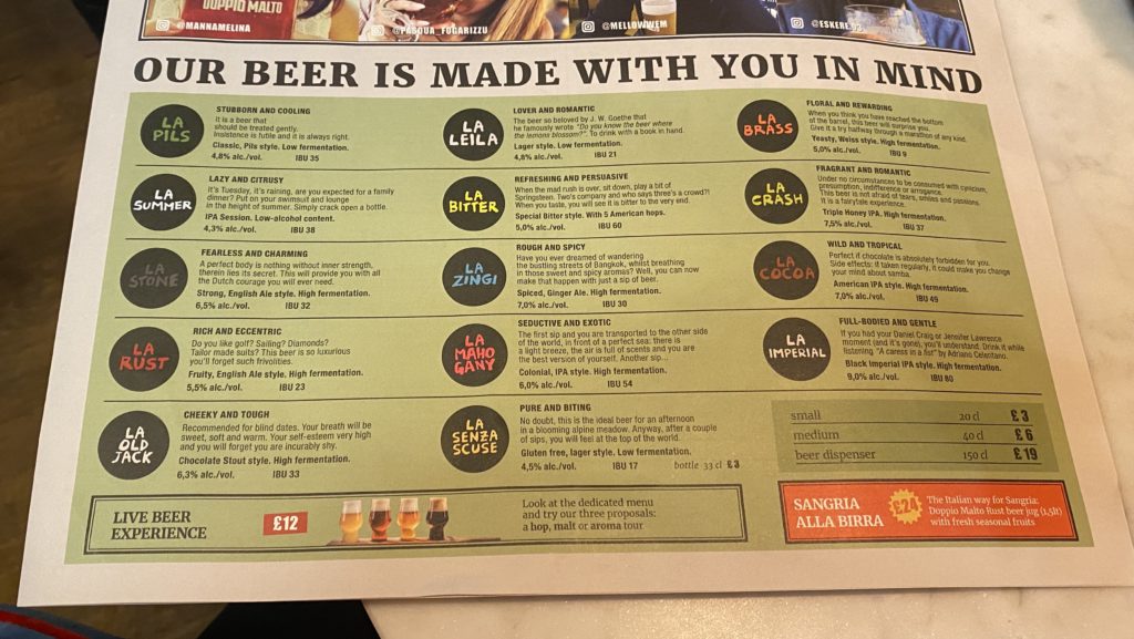 Doppio Malto Glasgow beer menu 