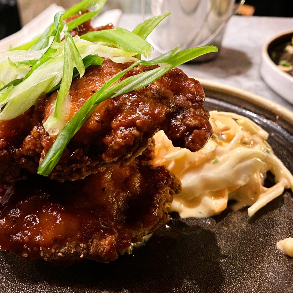 Buttermilk fried chicken, apricot chipotle jam, house ‘slaw