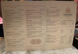 Drinks menu Namaste by Delhi Darbar st Enoch Glasgow 