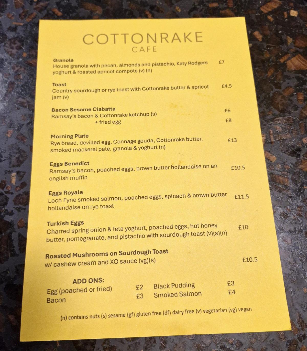 cottonrake cafe menu breakfast