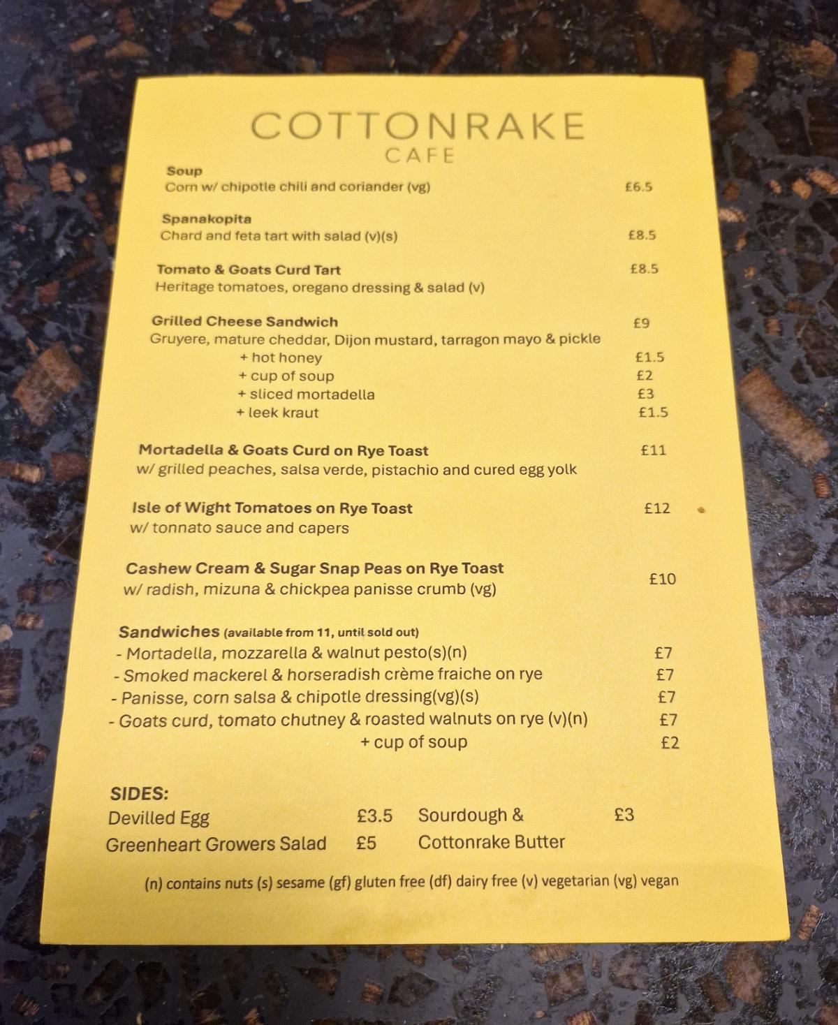 cottonrake cafe menu hot food