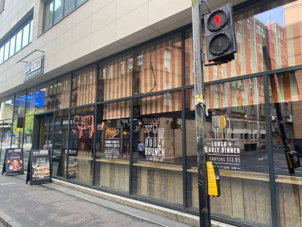 bar and block outside glasgow