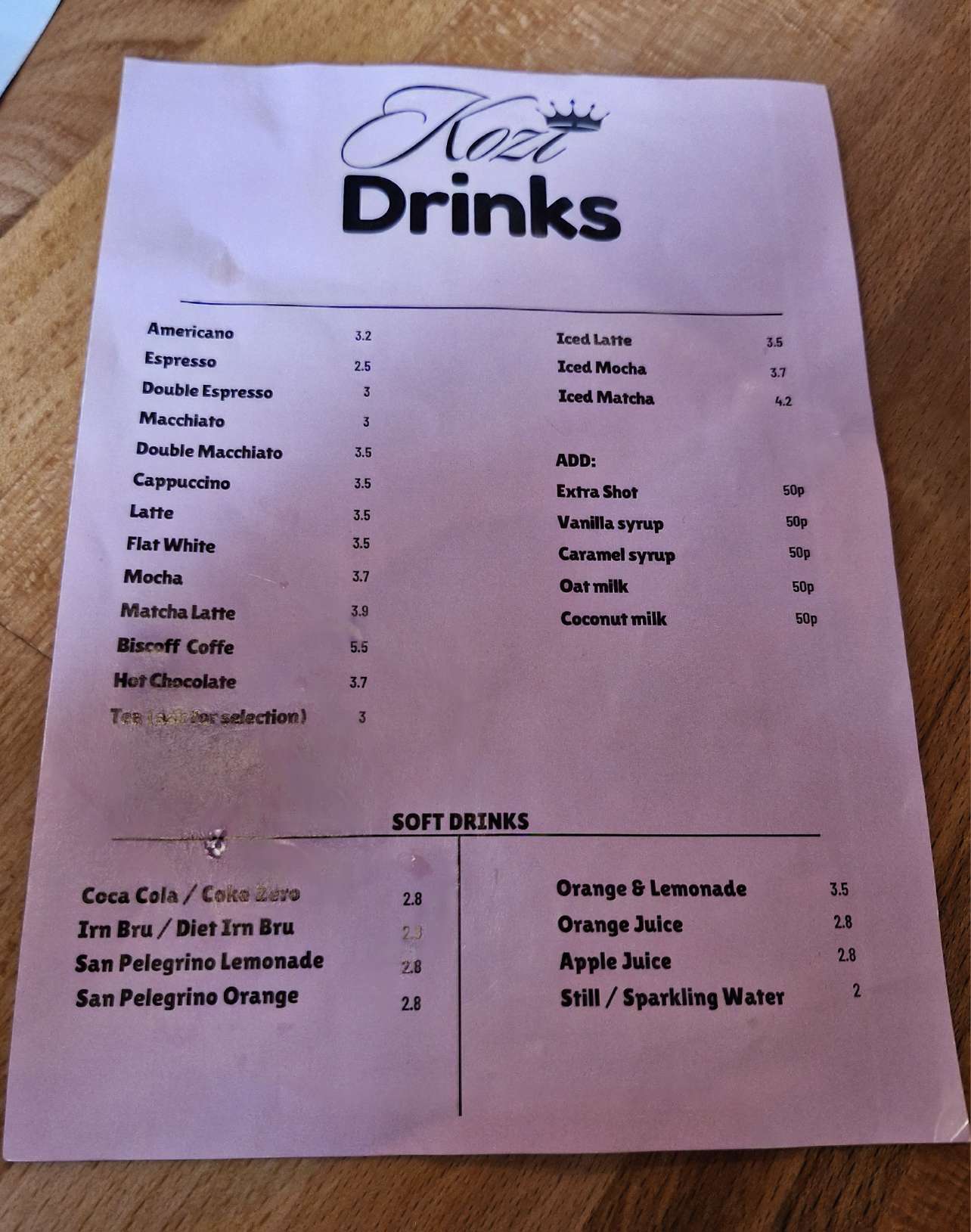 kozi cafe high street glasgow drinks menu 