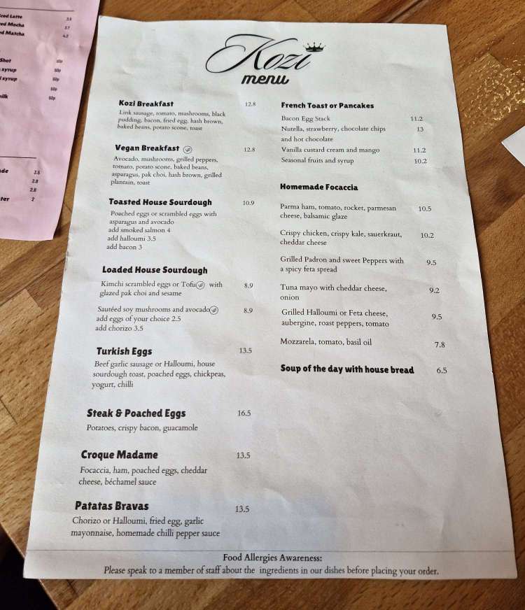 kozi cafe high street glasgow food menu