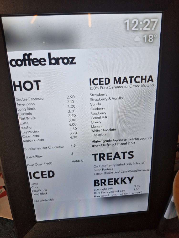 Coffee Broz Shawlands menu