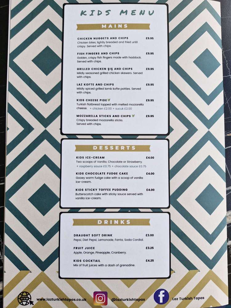 Laz Turkish Tapas, Bath Street, Glasgow menu