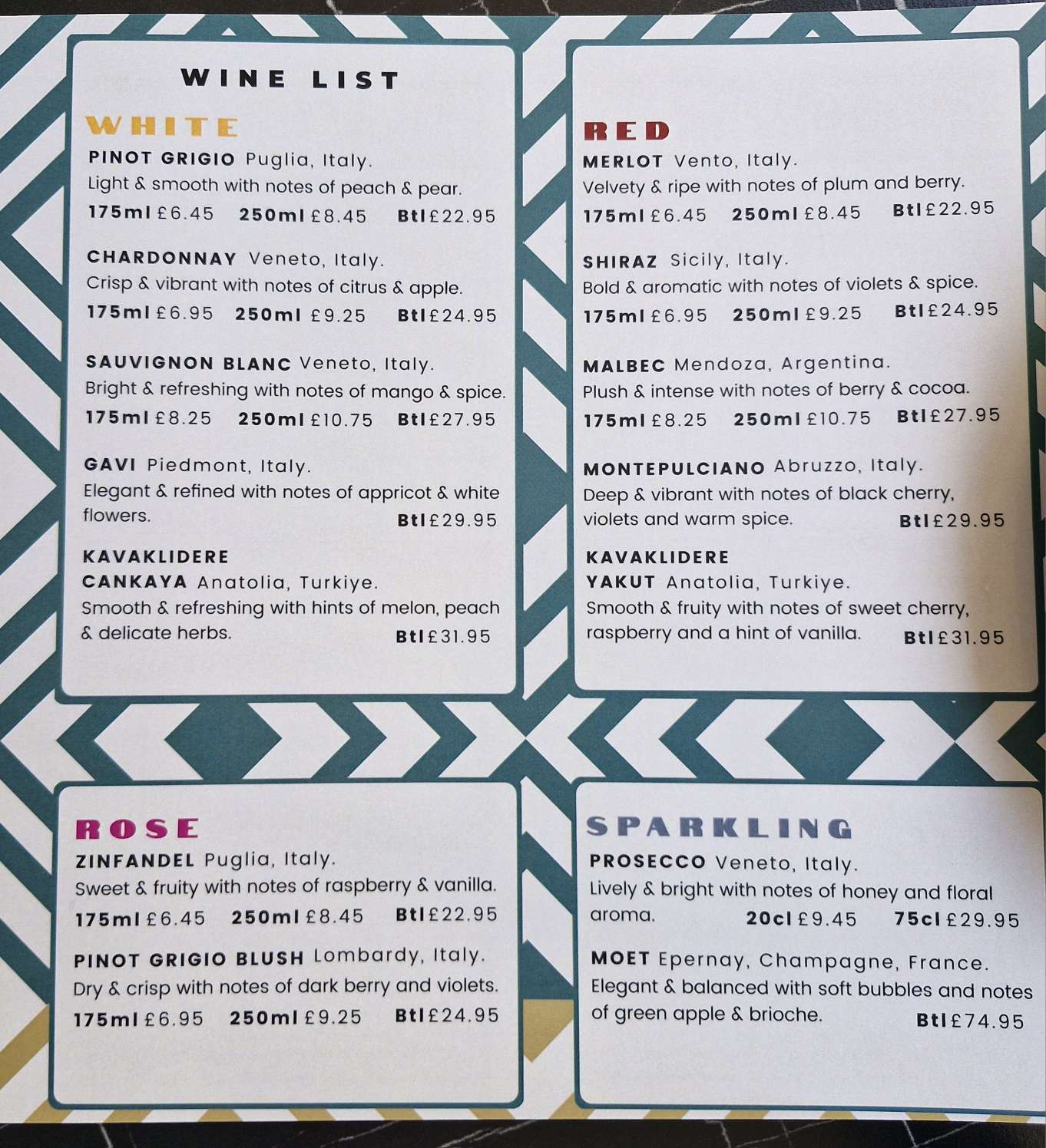Laz Turkish Tapas, Bath Street, Glasgow drinks menu 