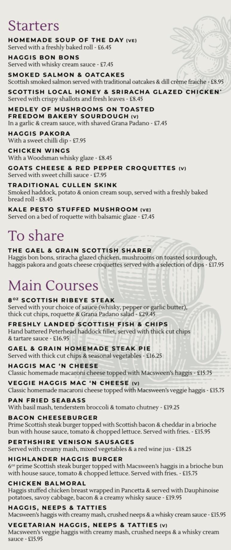Gael & Grain menu