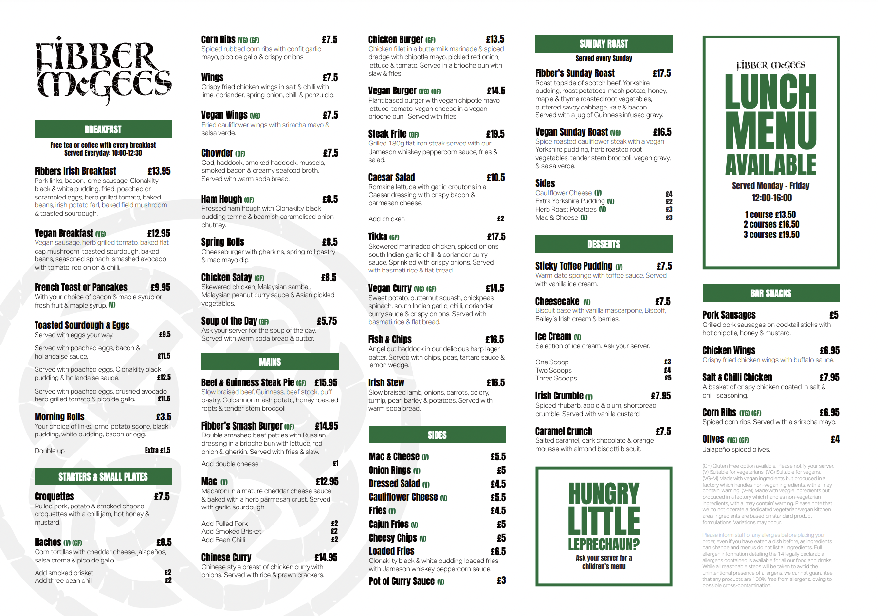 Fibber McGee Coatbridge Main Menu