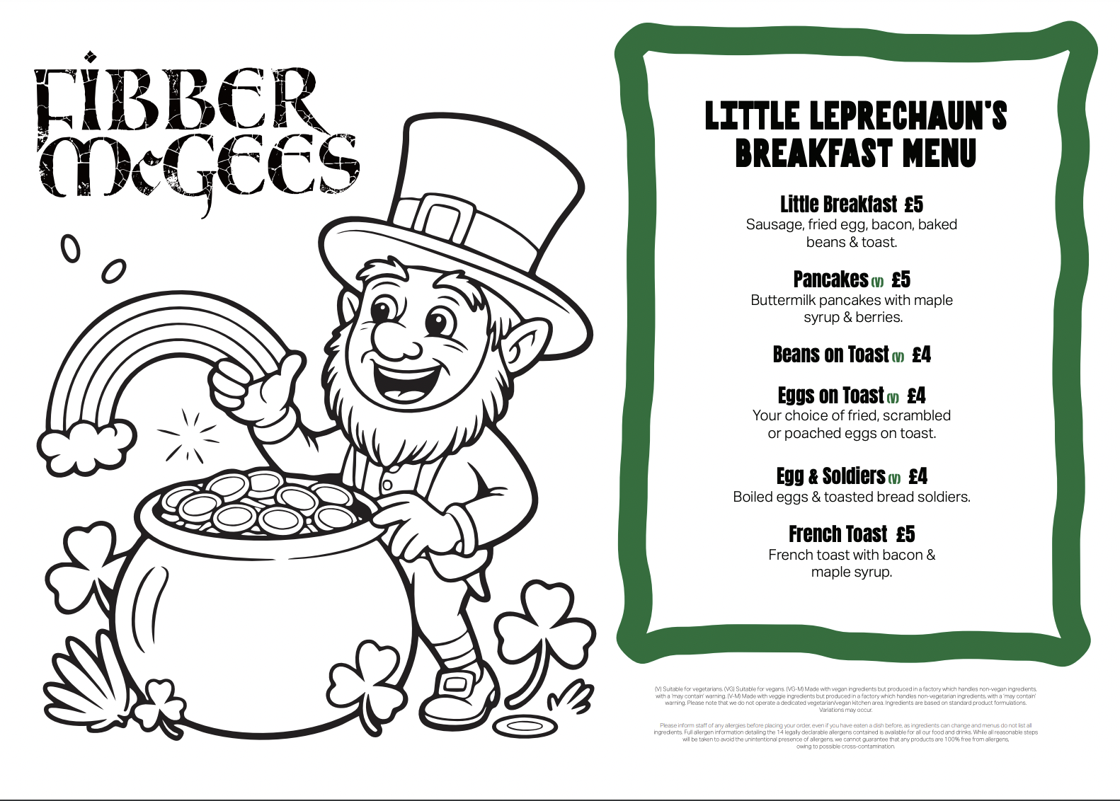 Fibber McGee Coatbridge Kids Menu