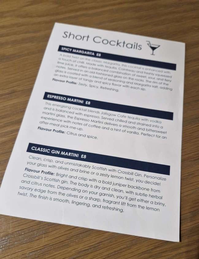 Budget lunch in Glasgow drinks menu at Scholars' Restaurant