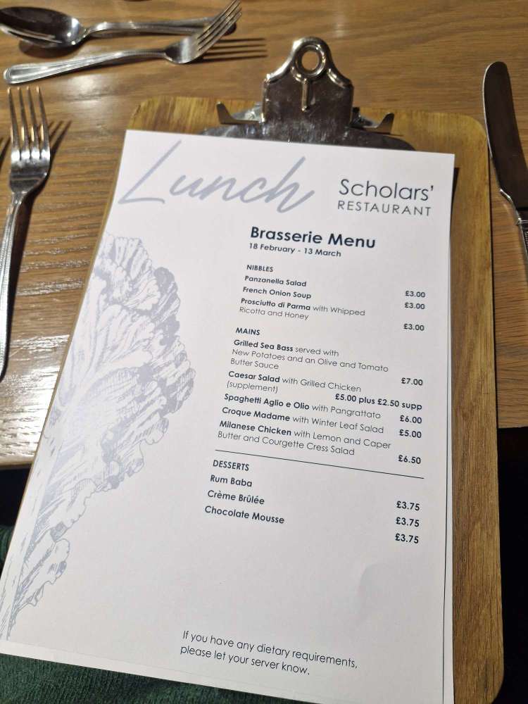 Budget lunch in Glasgow food menu at Scholars' Restaurant
