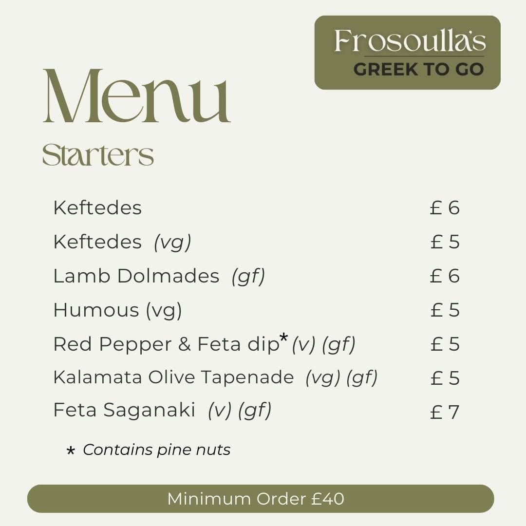 Frosoulla's Greek to go menu