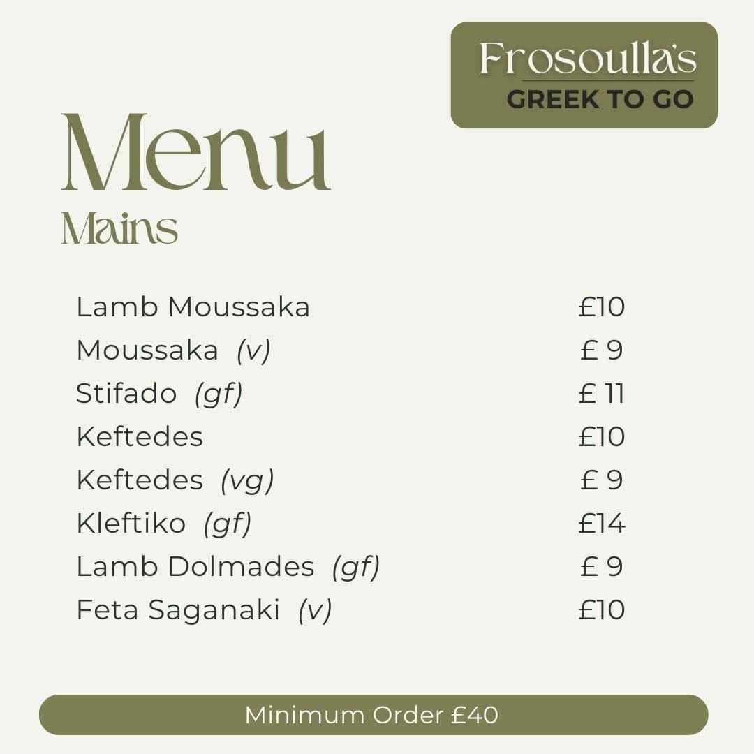 Frosoulla's Greek to go menu