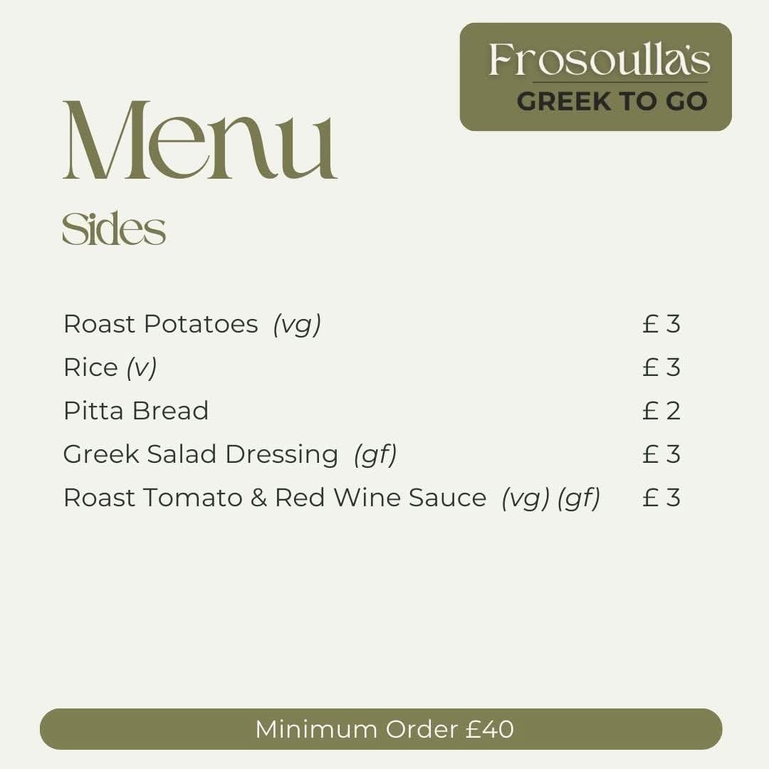 Frosoulla's Greek to go menu