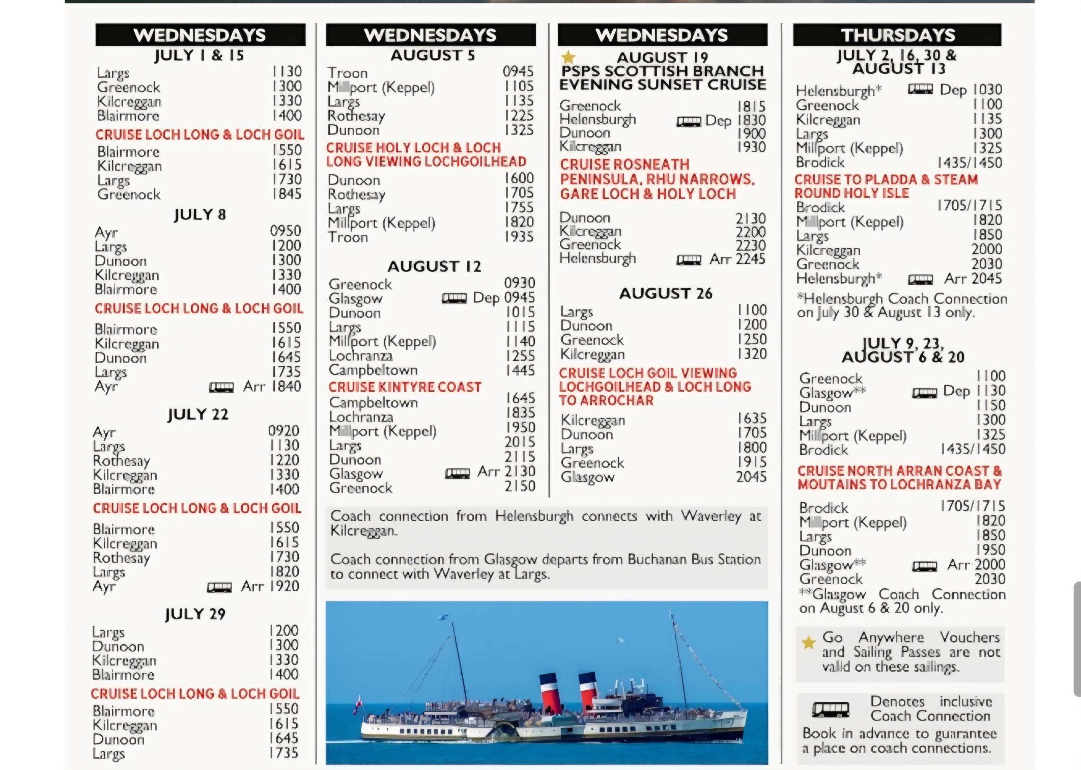 Waverley 2026 Clyde Coast Sailing Dates