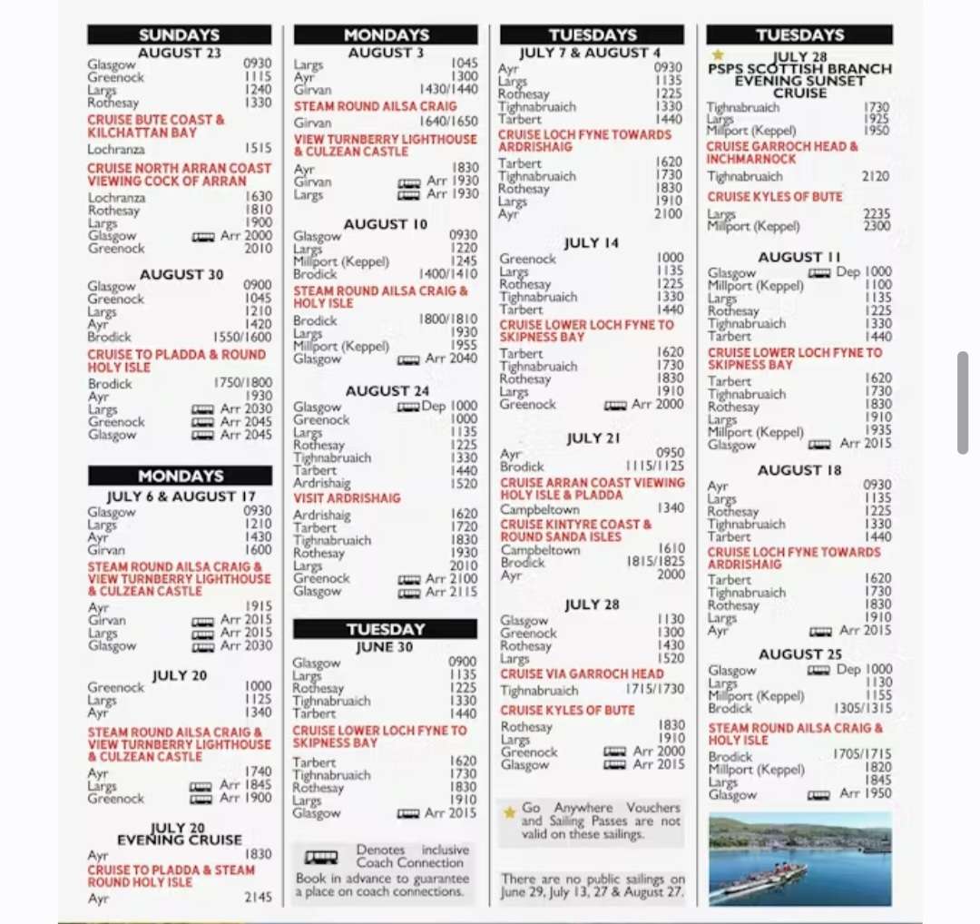 Waverley 2026 Clyde Coast Sailing Dates