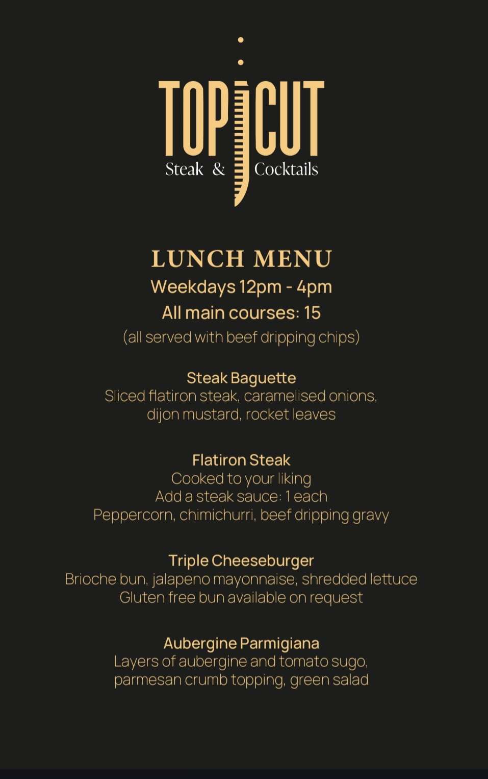 Top Cut Glasgow Review: Affordable Steak Lunch in Glasgow City Centre menu